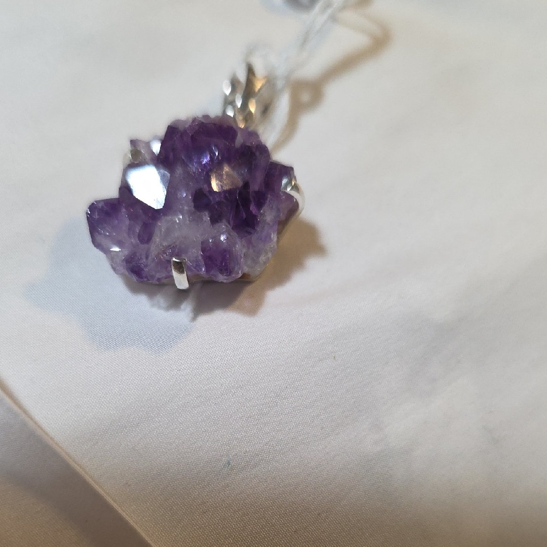 Sterling Silver And Purple Amethyst Druzy Gemstone Pendant